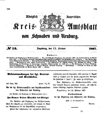 Königlich Bayerisches Kreis-Amtsblatt von Schwaben und Neuburg Mittwoch 13. Februar 1867