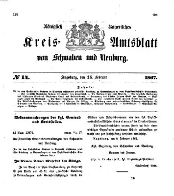 Königlich Bayerisches Kreis-Amtsblatt von Schwaben und Neuburg Samstag 16. Februar 1867