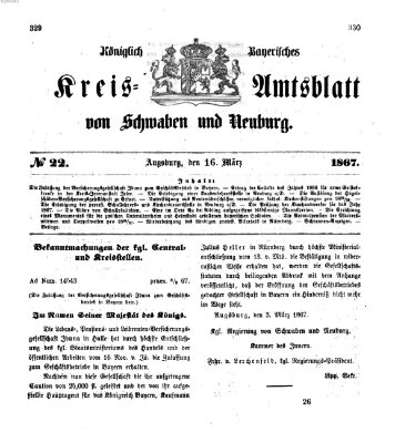 Königlich Bayerisches Kreis-Amtsblatt von Schwaben und Neuburg Samstag 16. März 1867