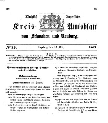 Königlich Bayerisches Kreis-Amtsblatt von Schwaben und Neuburg Mittwoch 27. März 1867