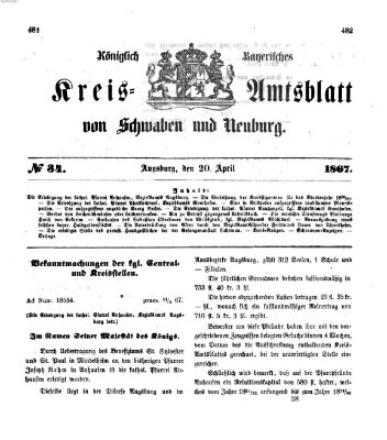 Königlich Bayerisches Kreis-Amtsblatt von Schwaben und Neuburg Samstag 20. April 1867