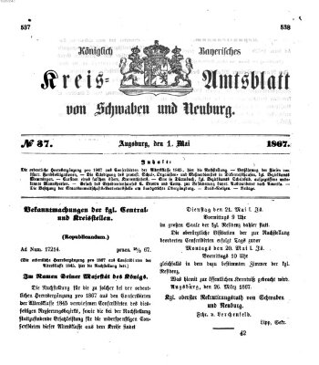 Königlich Bayerisches Kreis-Amtsblatt von Schwaben und Neuburg Mittwoch 1. Mai 1867