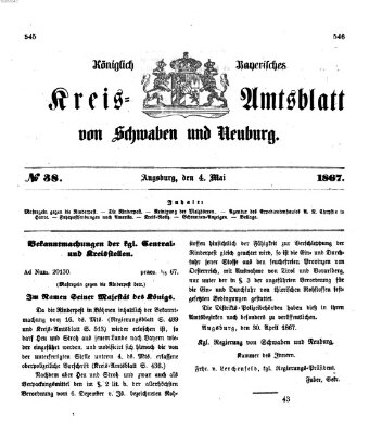 Königlich Bayerisches Kreis-Amtsblatt von Schwaben und Neuburg Samstag 4. Mai 1867