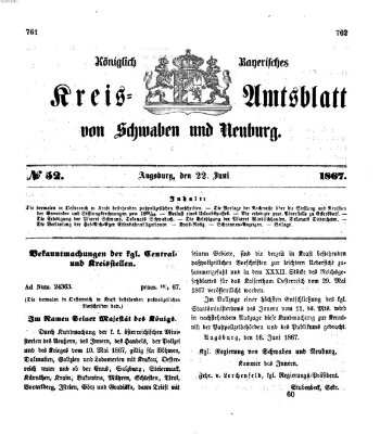 Königlich Bayerisches Kreis-Amtsblatt von Schwaben und Neuburg Samstag 22. Juni 1867