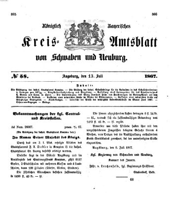 Königlich Bayerisches Kreis-Amtsblatt von Schwaben und Neuburg Samstag 13. Juli 1867