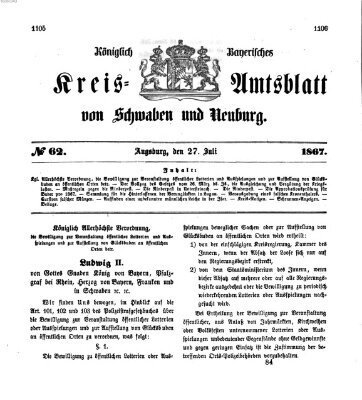 Königlich Bayerisches Kreis-Amtsblatt von Schwaben und Neuburg Samstag 27. Juli 1867