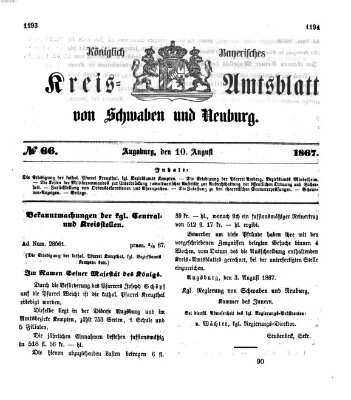 Königlich Bayerisches Kreis-Amtsblatt von Schwaben und Neuburg Samstag 10. August 1867