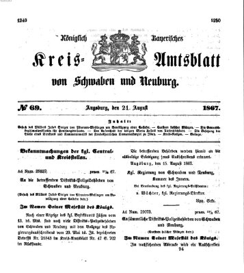 Königlich Bayerisches Kreis-Amtsblatt von Schwaben und Neuburg Mittwoch 21. August 1867