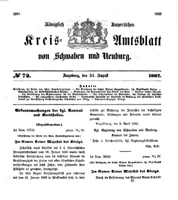 Königlich Bayerisches Kreis-Amtsblatt von Schwaben und Neuburg Samstag 31. August 1867