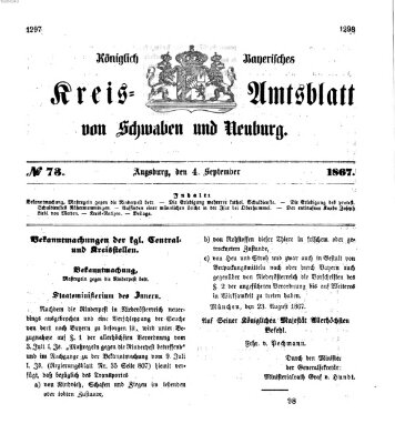 Königlich Bayerisches Kreis-Amtsblatt von Schwaben und Neuburg Mittwoch 4. September 1867