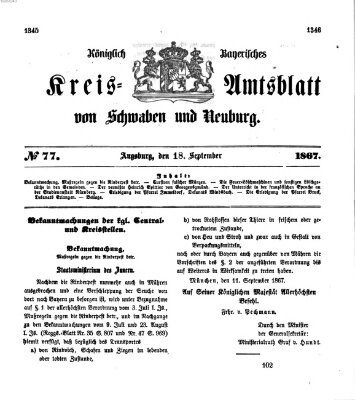 Königlich Bayerisches Kreis-Amtsblatt von Schwaben und Neuburg Mittwoch 18. September 1867