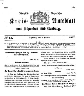 Königlich Bayerisches Kreis-Amtsblatt von Schwaben und Neuburg Mittwoch 2. Oktober 1867