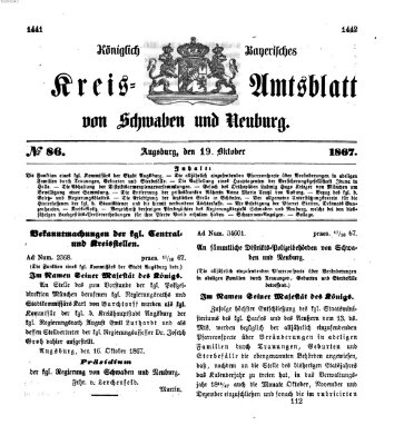 Königlich Bayerisches Kreis-Amtsblatt von Schwaben und Neuburg Samstag 19. Oktober 1867