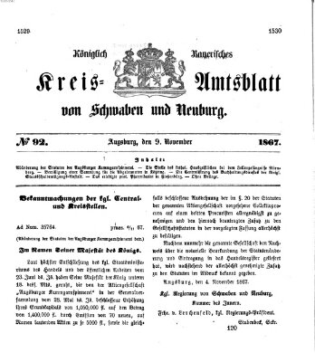 Königlich Bayerisches Kreis-Amtsblatt von Schwaben und Neuburg Samstag 9. November 1867