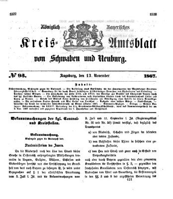 Königlich Bayerisches Kreis-Amtsblatt von Schwaben und Neuburg Mittwoch 13. November 1867