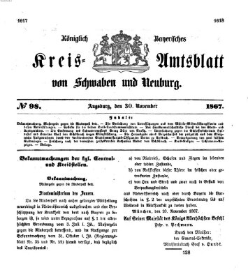 Königlich Bayerisches Kreis-Amtsblatt von Schwaben und Neuburg Samstag 30. November 1867