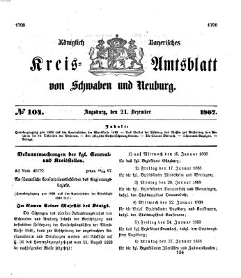 Königlich Bayerisches Kreis-Amtsblatt von Schwaben und Neuburg Samstag 21. Dezember 1867