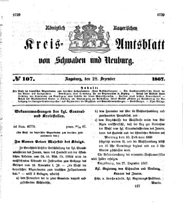 Königlich Bayerisches Kreis-Amtsblatt von Schwaben und Neuburg Samstag 28. Dezember 1867