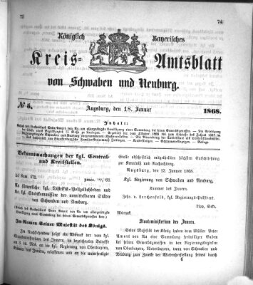 Königlich Bayerisches Kreis-Amtsblatt von Schwaben und Neuburg Samstag 18. Januar 1868