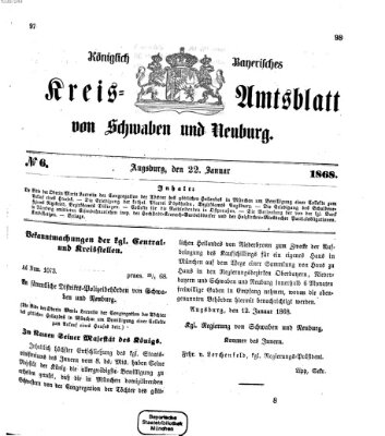 Königlich Bayerisches Kreis-Amtsblatt von Schwaben und Neuburg Mittwoch 22. Januar 1868