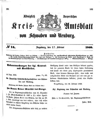 Königlich Bayerisches Kreis-Amtsblatt von Schwaben und Neuburg Montag 17. Februar 1868