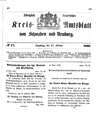 Königlich Bayerisches Kreis-Amtsblatt von Schwaben und Neuburg Freitag 21. Februar 1868