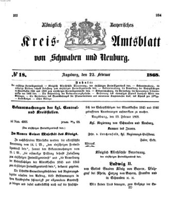 Königlich Bayerisches Kreis-Amtsblatt von Schwaben und Neuburg Samstag 22. Februar 1868