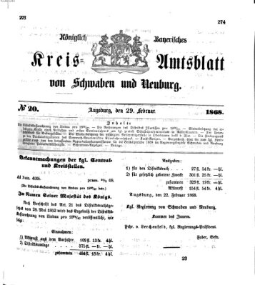 Königlich Bayerisches Kreis-Amtsblatt von Schwaben und Neuburg Samstag 29. Februar 1868