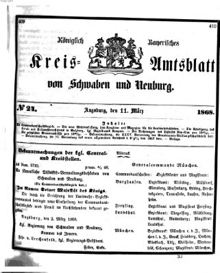 Königlich Bayerisches Kreis-Amtsblatt von Schwaben und Neuburg Mittwoch 11. März 1868