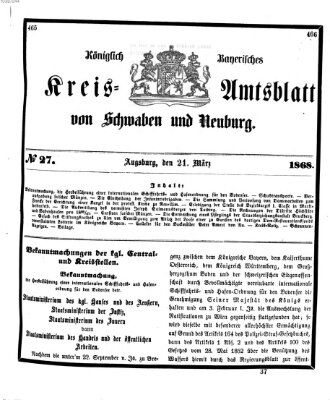 Königlich Bayerisches Kreis-Amtsblatt von Schwaben und Neuburg Samstag 21. März 1868