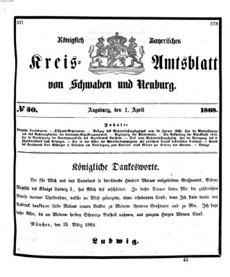 Königlich Bayerisches Kreis-Amtsblatt von Schwaben und Neuburg Mittwoch 1. April 1868