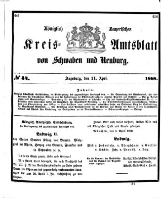 Königlich Bayerisches Kreis-Amtsblatt von Schwaben und Neuburg Samstag 11. April 1868