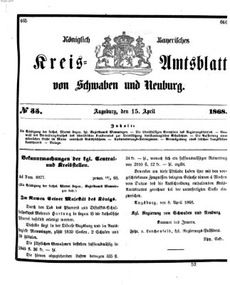 Königlich Bayerisches Kreis-Amtsblatt von Schwaben und Neuburg Mittwoch 15. April 1868