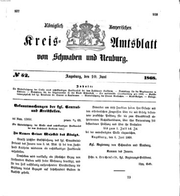 Königlich Bayerisches Kreis-Amtsblatt von Schwaben und Neuburg Mittwoch 10. Juni 1868