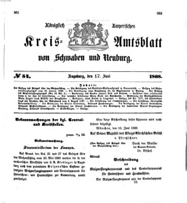 Königlich Bayerisches Kreis-Amtsblatt von Schwaben und Neuburg Mittwoch 17. Juni 1868