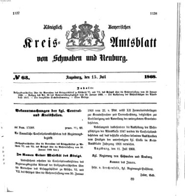 Königlich Bayerisches Kreis-Amtsblatt von Schwaben und Neuburg Mittwoch 15. Juli 1868