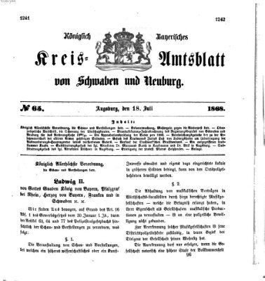 Königlich Bayerisches Kreis-Amtsblatt von Schwaben und Neuburg Samstag 18. Juli 1868