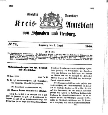 Königlich Bayerisches Kreis-Amtsblatt von Schwaben und Neuburg Freitag 7. August 1868