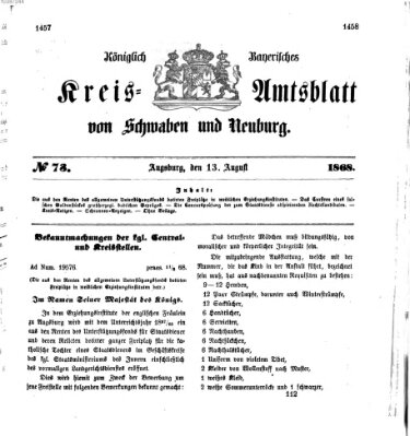 Königlich Bayerisches Kreis-Amtsblatt von Schwaben und Neuburg Donnerstag 13. August 1868