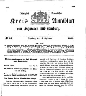 Königlich Bayerisches Kreis-Amtsblatt von Schwaben und Neuburg Mittwoch 16. September 1868