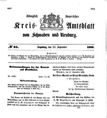 Königlich Bayerisches Kreis-Amtsblatt von Schwaben und Neuburg Mittwoch 23. September 1868