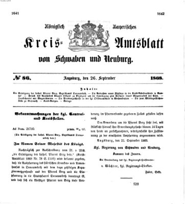 Königlich Bayerisches Kreis-Amtsblatt von Schwaben und Neuburg Samstag 26. September 1868