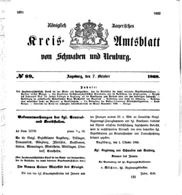 Königlich Bayerisches Kreis-Amtsblatt von Schwaben und Neuburg Mittwoch 7. Oktober 1868