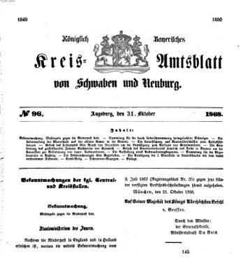 Königlich Bayerisches Kreis-Amtsblatt von Schwaben und Neuburg Samstag 31. Oktober 1868