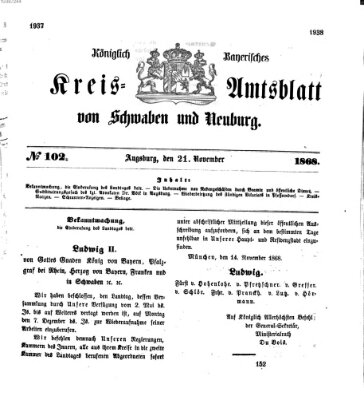 Königlich Bayerisches Kreis-Amtsblatt von Schwaben und Neuburg Samstag 21. November 1868