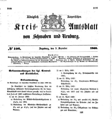 Königlich Bayerisches Kreis-Amtsblatt von Schwaben und Neuburg Mittwoch 9. Dezember 1868