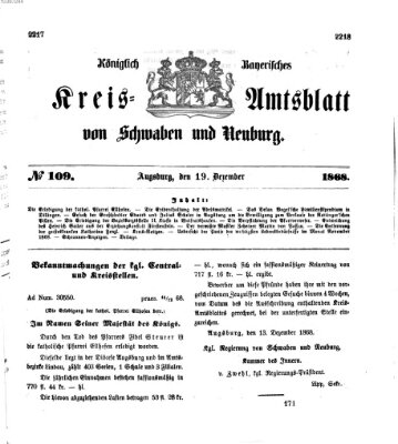 Königlich Bayerisches Kreis-Amtsblatt von Schwaben und Neuburg Samstag 19. Dezember 1868