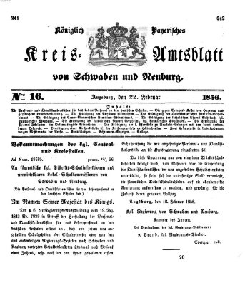 Königlich Bayerisches Kreis-Amtsblatt von Schwaben und Neuburg Freitag 22. Februar 1856