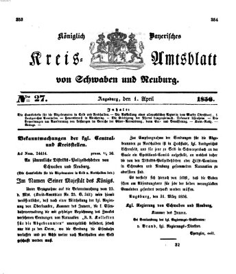 Königlich Bayerisches Kreis-Amtsblatt von Schwaben und Neuburg Dienstag 1. April 1856