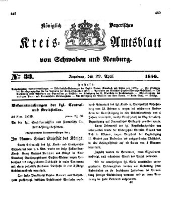 Königlich Bayerisches Kreis-Amtsblatt von Schwaben und Neuburg Dienstag 22. April 1856